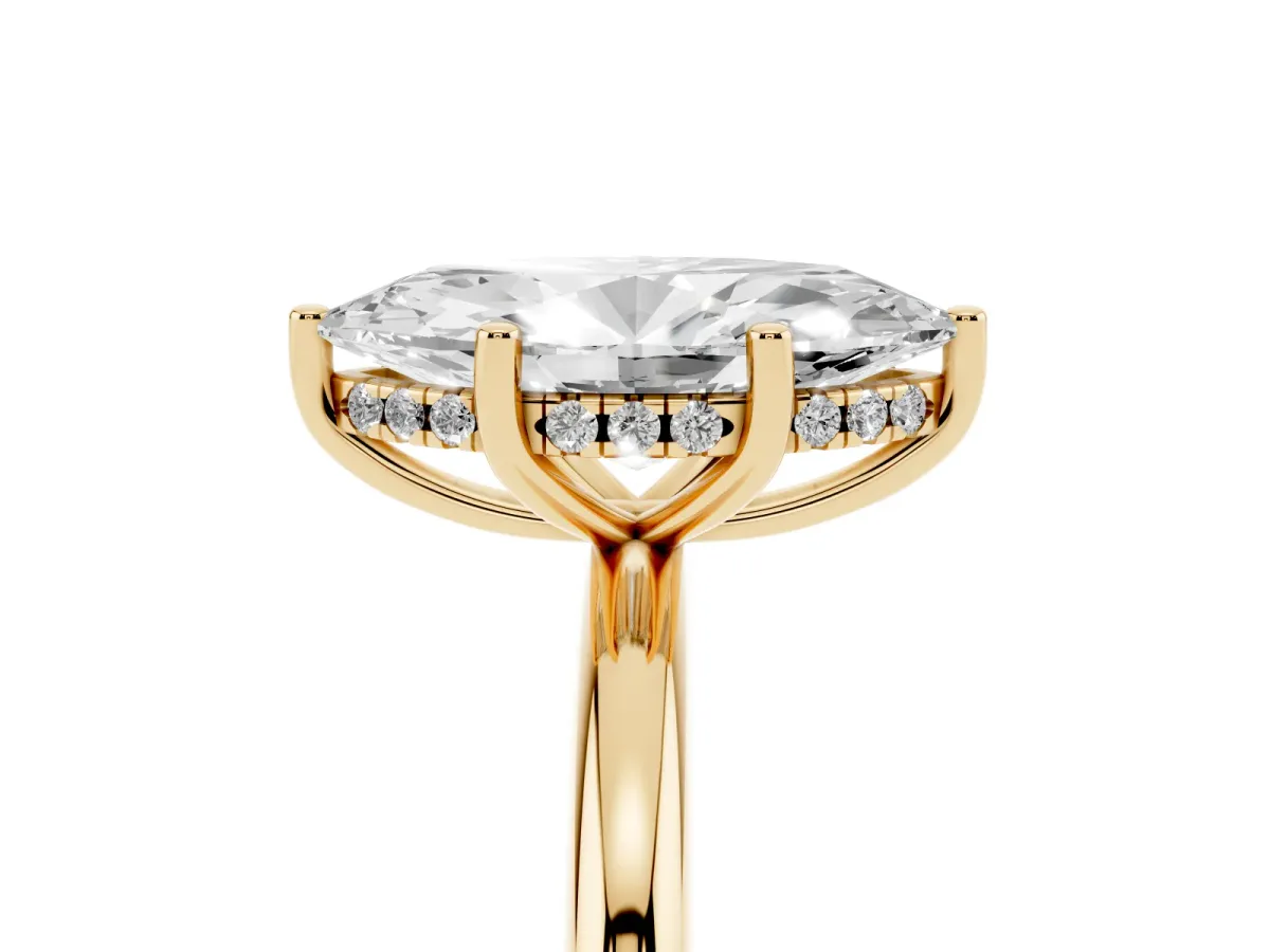 Marquise Cut Cut Solitaire Engagement Ring with Four-Prong Setting and Classic Band Yellow gold