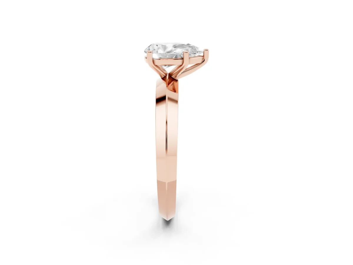 Pear Cut Cut Solitaire Engagement Ring with Flat Band and Four-Prong Setting Rose gold