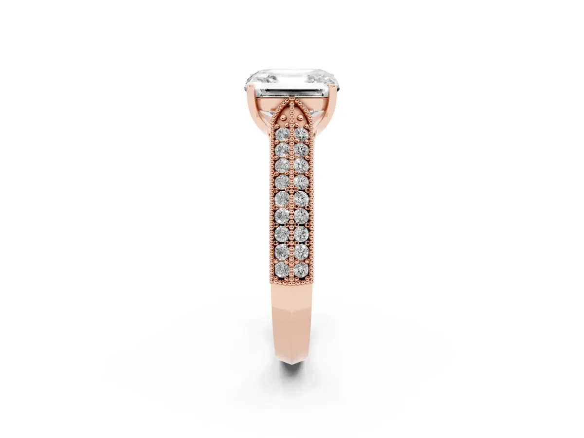 Asscher Cut Cut Pave Split Shank Engagement Ring with Four-Prong Setting Rose gold