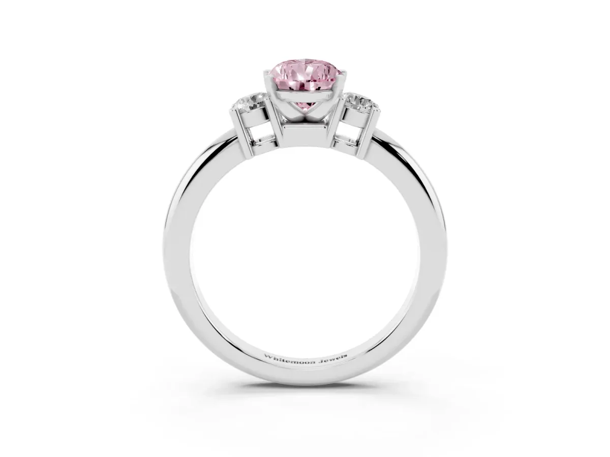 Fancy Pink Three-Stone Pear Cut Cut Diamond Solitaire with Prong Setting and Classic Band Silver