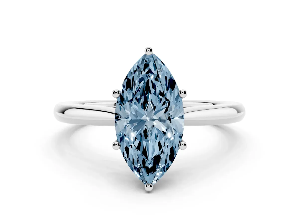 Fancy Blue Marquise Cut Cut Solitaire Ring with Cathedral Band and Four-Prong Setting Platinum