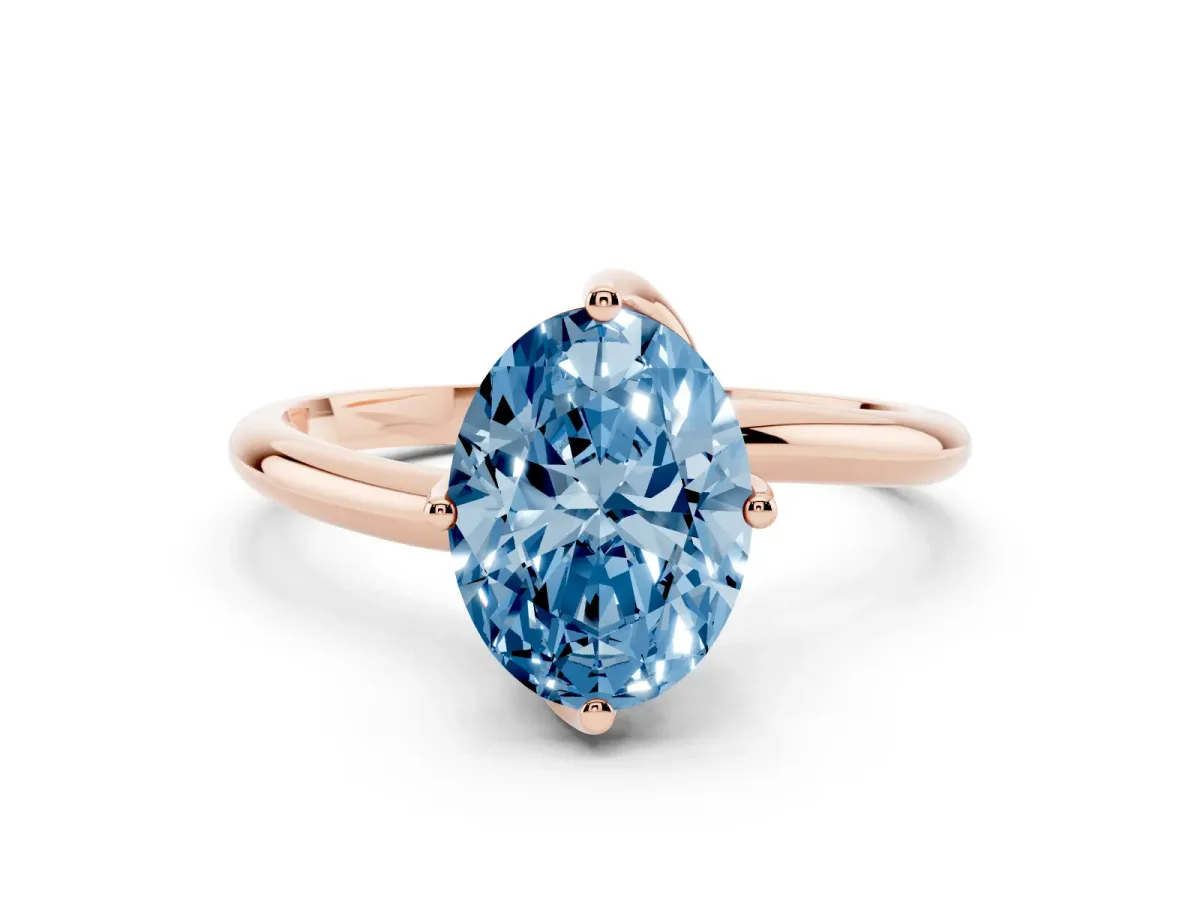 Fancy Blue Oval Cut Diamond Solitaire Engagement Ring with Four-Prong Setting and Classic Band Rose gold