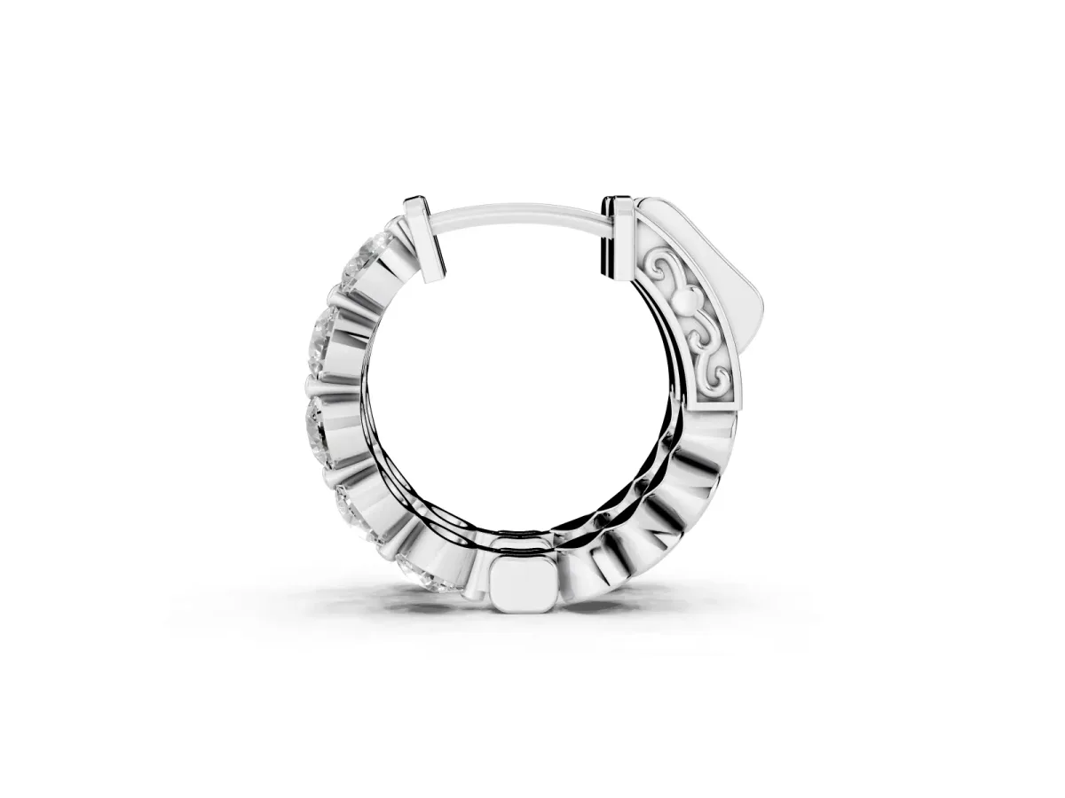 Round Brilliant Diamond Inside-Out Hoop Earrings with Shared Prong Setting Silver