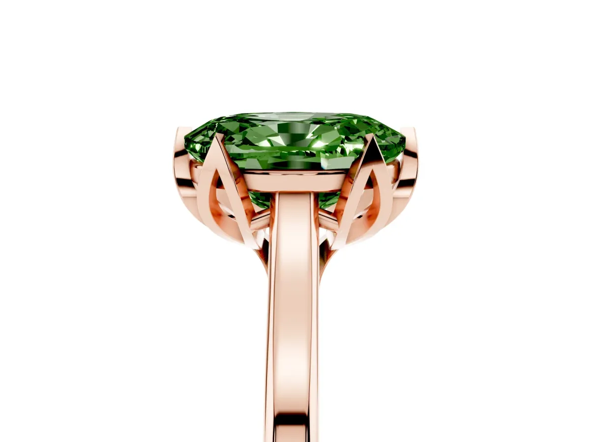 Fancy Green Oval Cut Diamond Solitaire Ring with Flower Prong Setting and Classic Band Rose gold