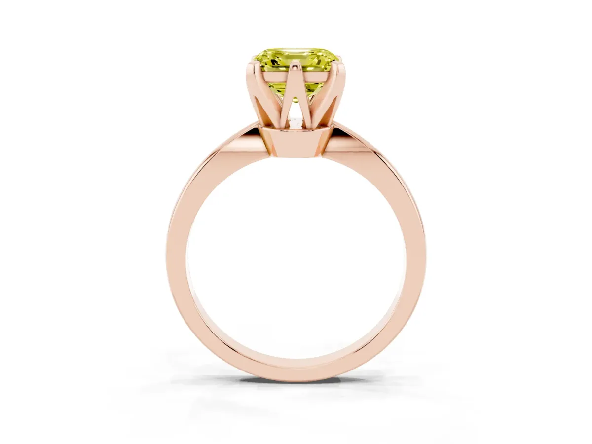 Fancy Yellow Asscher Cut Solitaire Engagement Ring with Six-Prong Setting and Tapered Band Rose gold