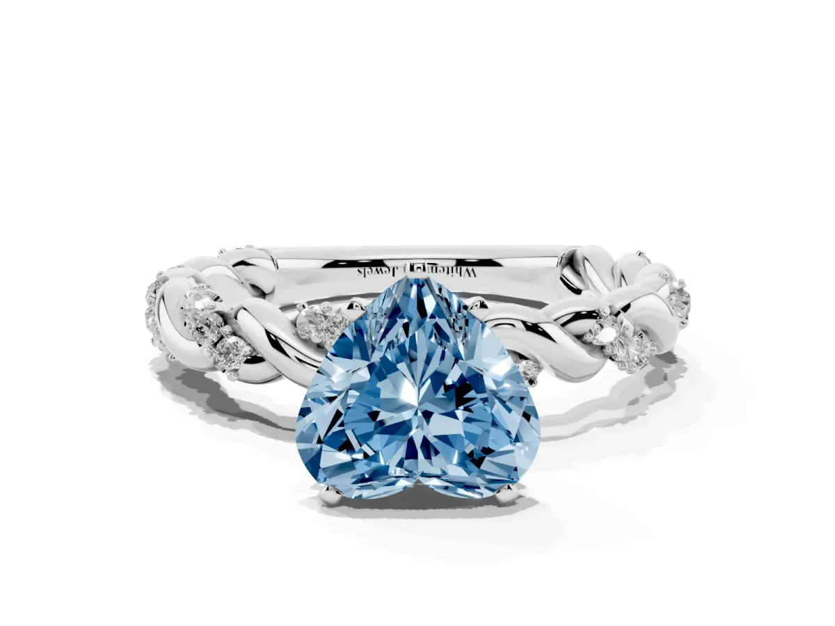Fancy Blue Heart Cut Diamond Solitaire Ring with Twisted Band and Pavé Accents Silver