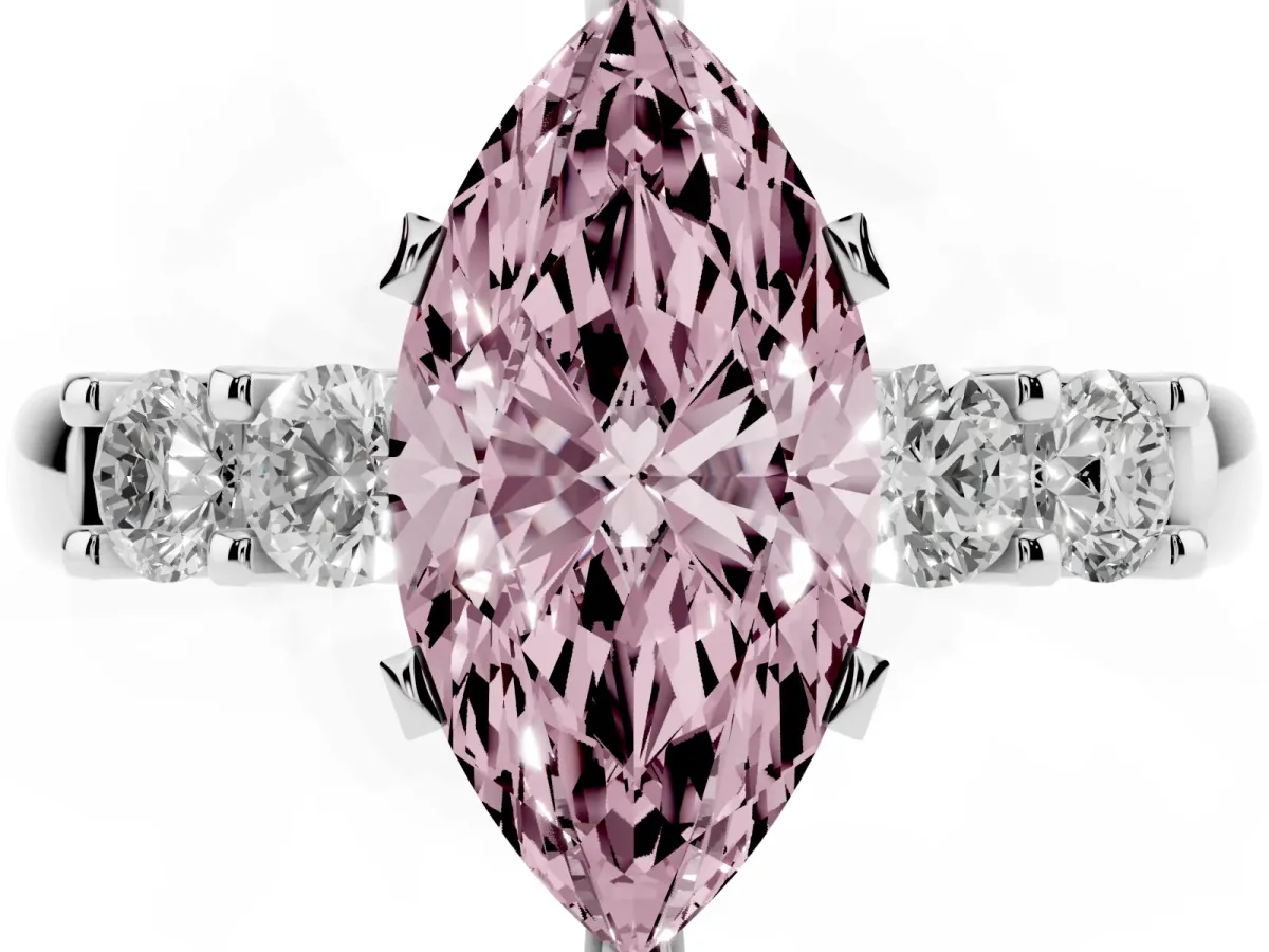 Fancy Pink Marquise Cut Brilliant Cut Diamond Five-Stone Prong Set Engagement Ring with Channel Band Silver