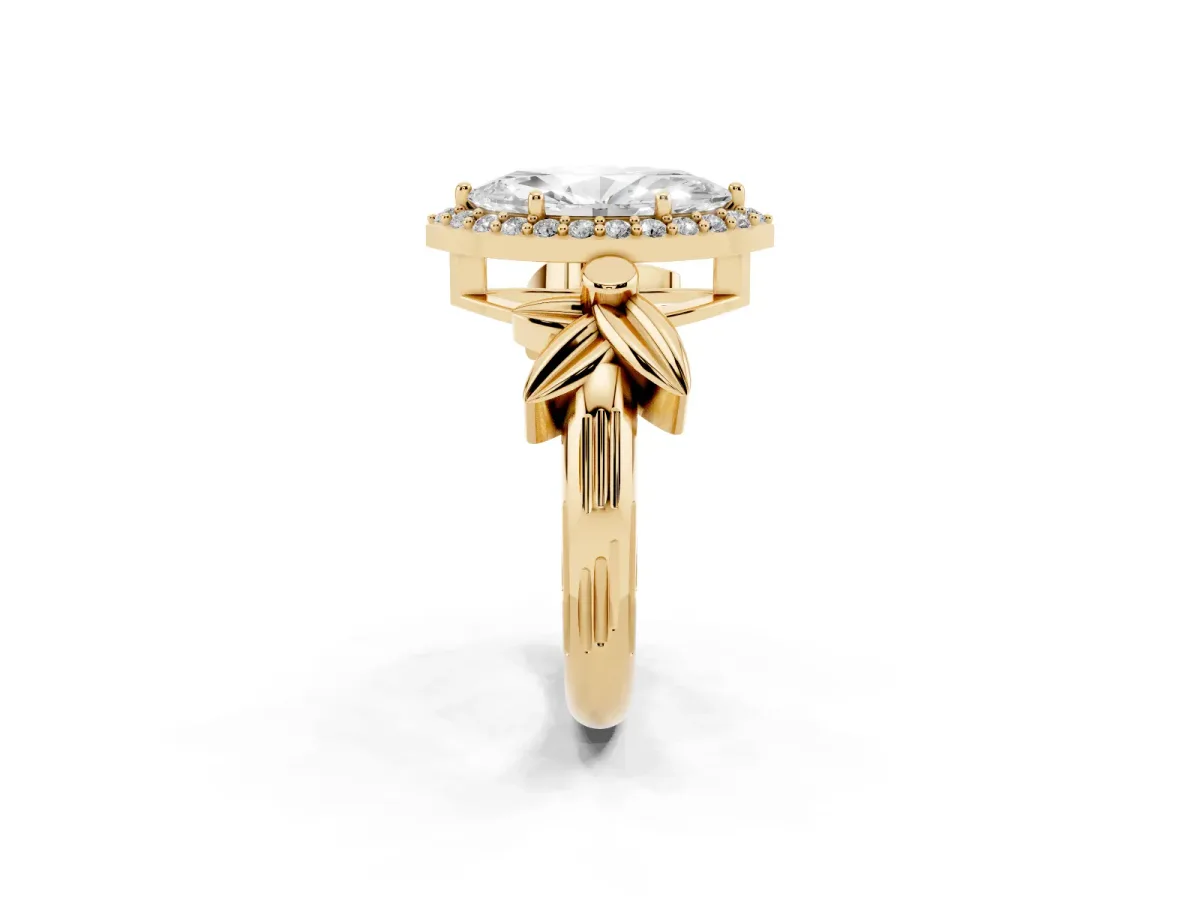 Marquise Cut Halo Diamond Floral Band with Four-Prong Setting Yellow gold