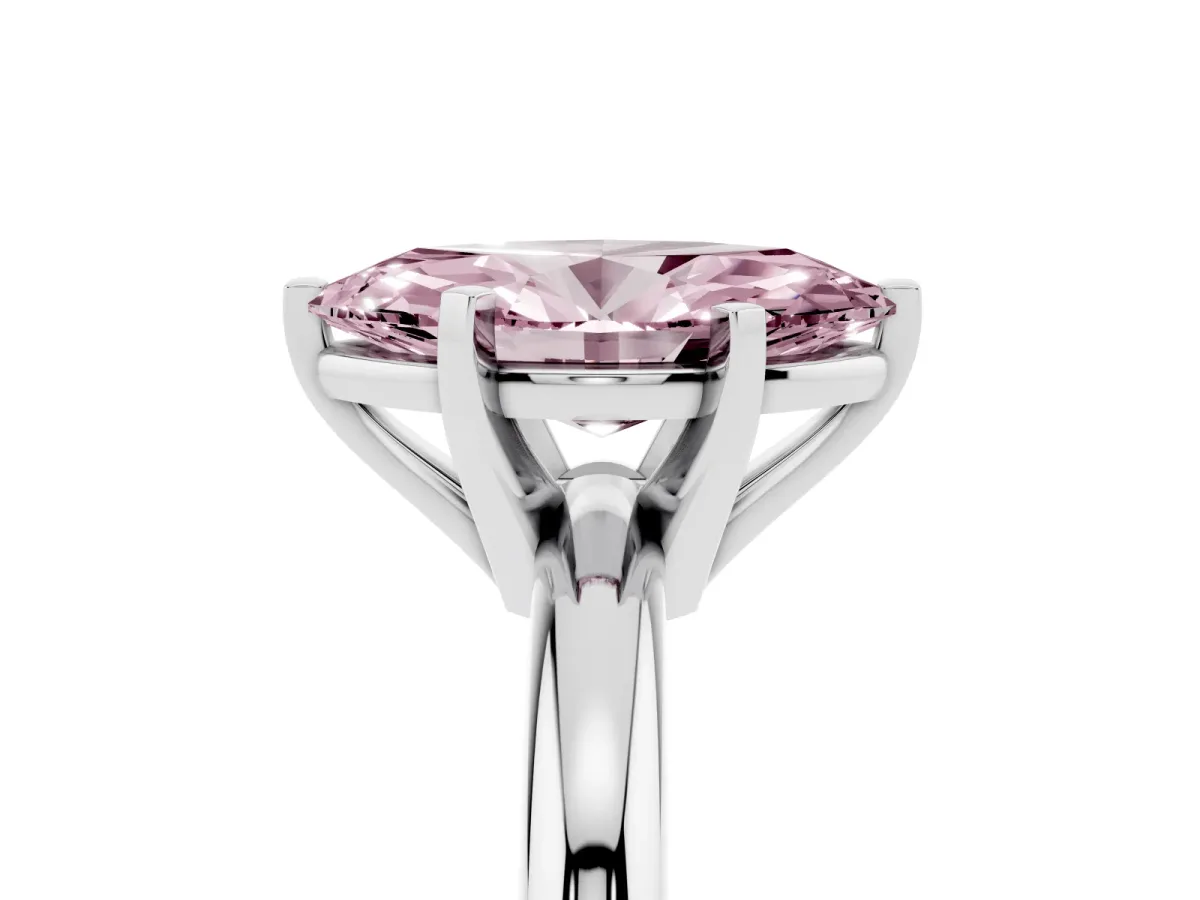 Fancy Pink Marquise Cut Diamond Solitaire Engagement Ring with Round Band and Four-Prong Setting Silver