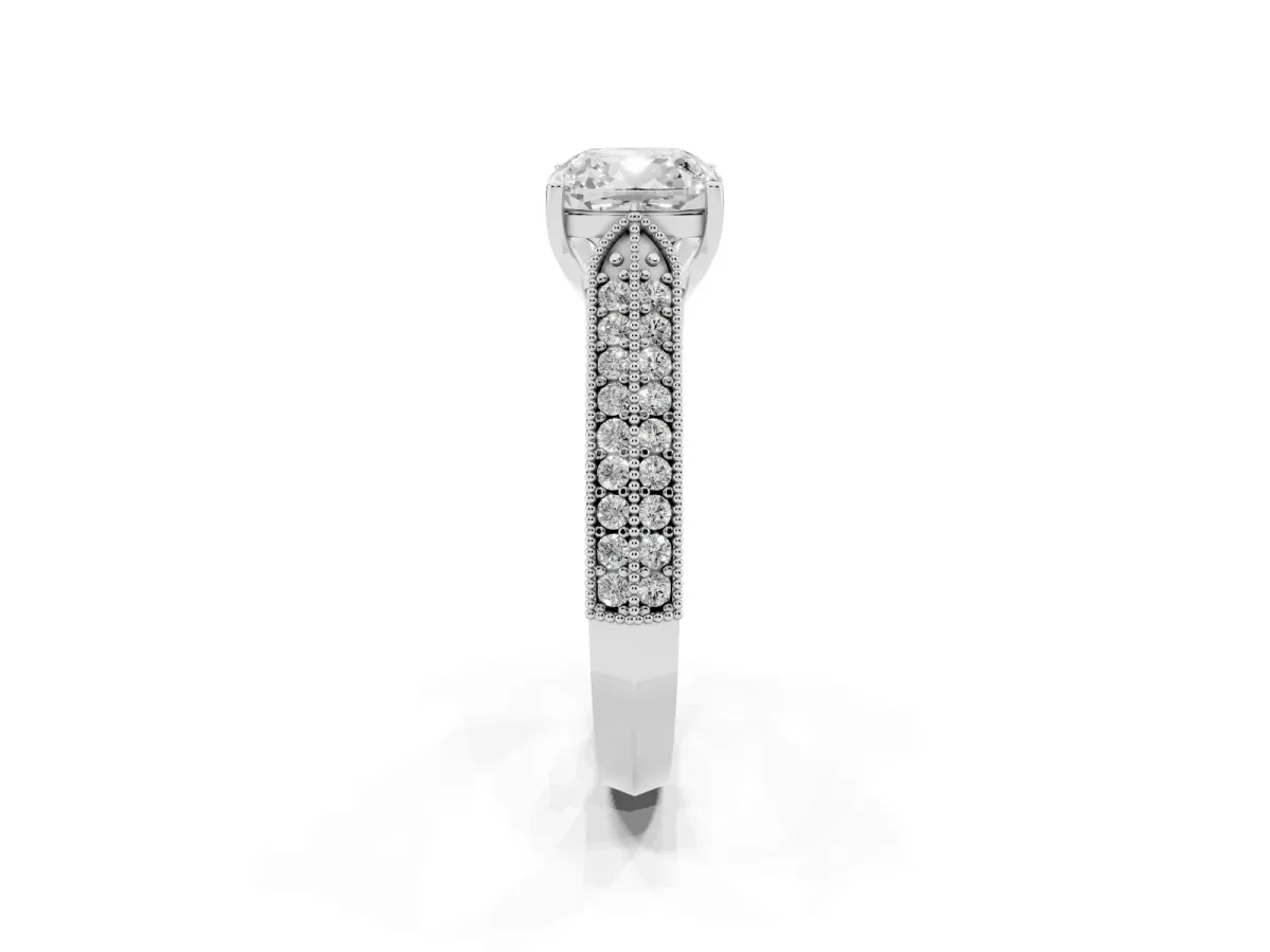 Cushion Cut Cut Pave Split Shank Engagement Ring with Four-Prong Setting Platinum