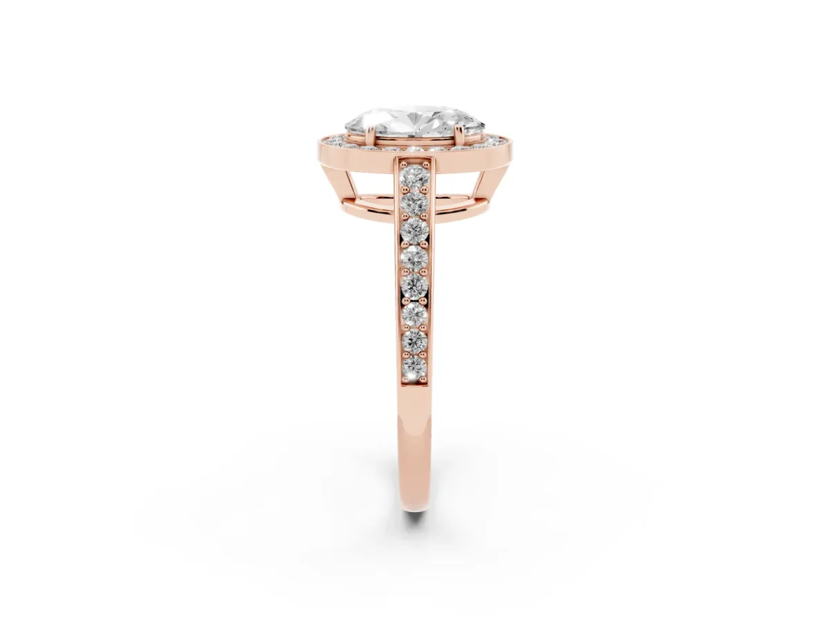 Oval Cut Halo Pavé Diamond Engagement Ring with Bezel Setting Rose gold