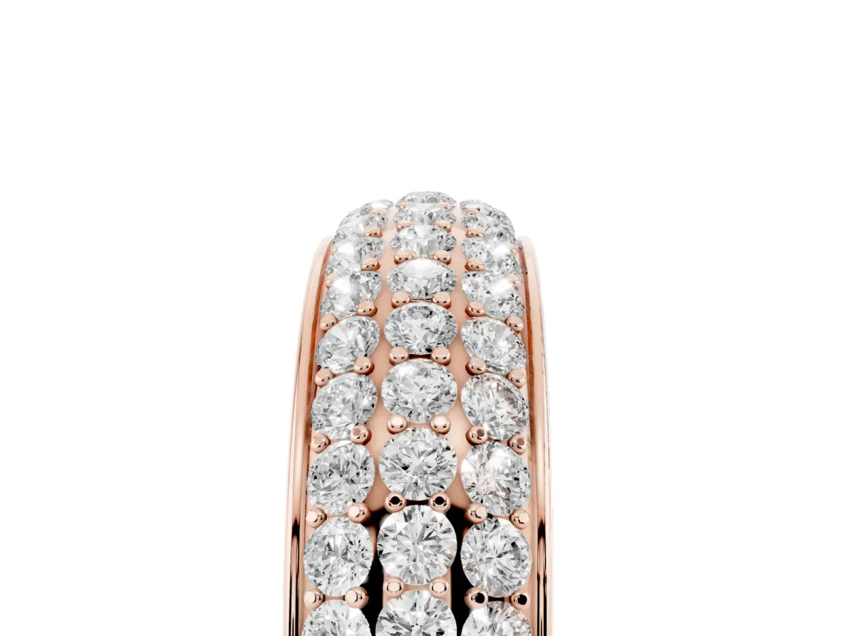 Three-Row Round Diamond Eternity Band with Shared Prong Setting Rose gold