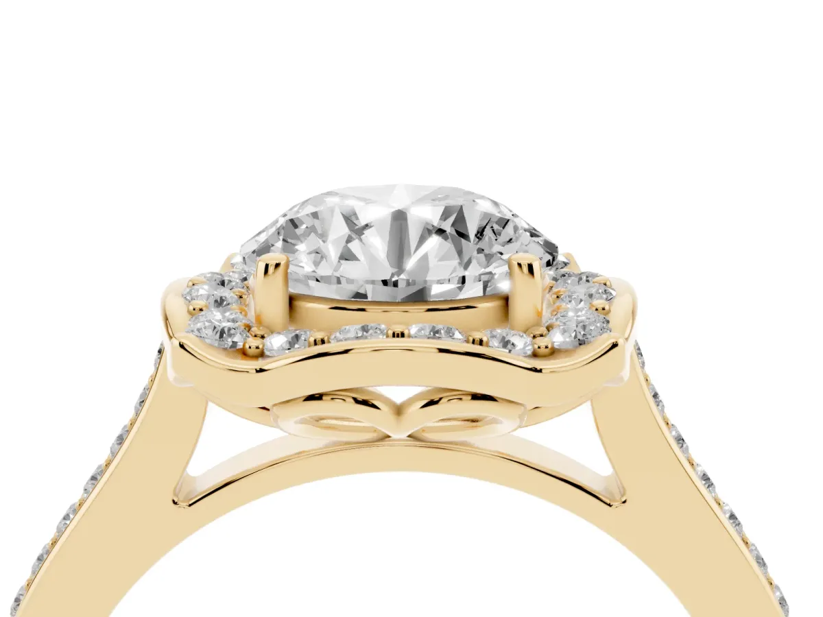 Round Cut Halo Round Diamond Pave Band with Four-Prong Setting Yellow gold