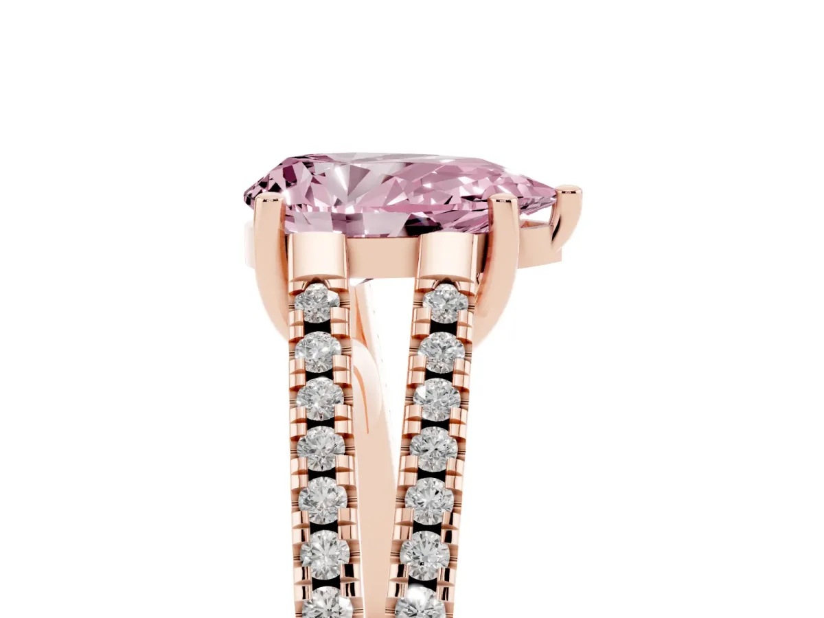 Fancy Pink Pear Cut Diamond Solitaire Engagement Ring with Split Shank Pavé Band Rose gold