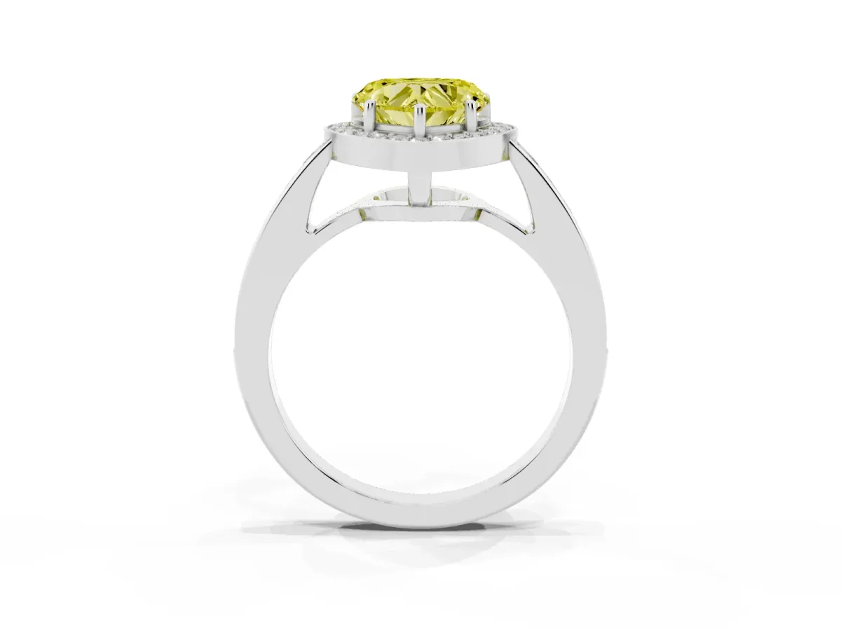 Fancy Yellow Heart Cut Halo Pavé Diamond Engagement Ring with Bezel Setting Silver