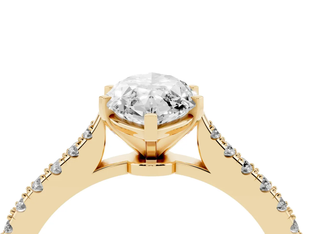 Marquise Cut Cut Solitaire Diamond Engagement Ring with Pave Band and Four-Prong Setting Yellow gold
