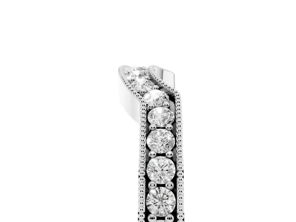 Curved Round Diamond Band with Milgrain Pavé Setting Platinum