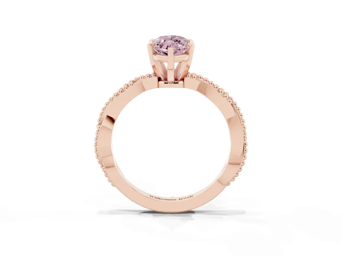 Fancy Pink Marquise Cut Solitaire Twisted Band with Bead Prong Setting Rose gold