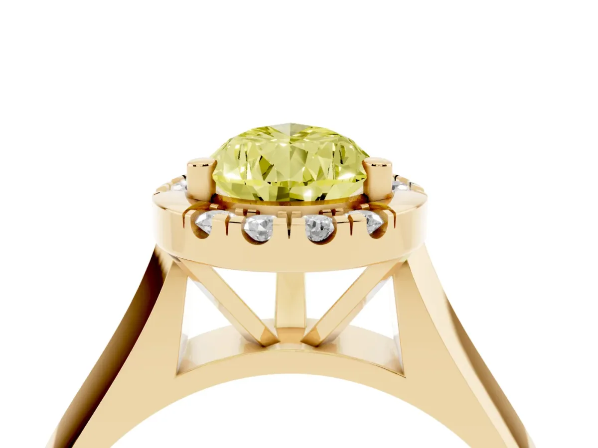 Fancy Yellow Pear Cut Cut Halo Solitaire Engagement Ring with Square Band and Four-Prong Setting Yellow gold