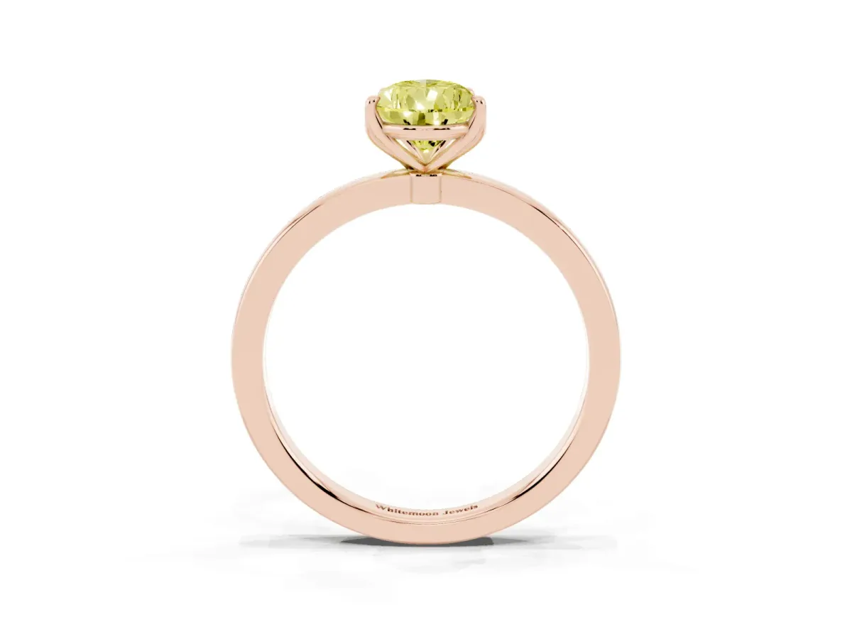 Fancy Yellow Pear Cut Diamond Solitaire Ring with Thin Band and Prong Setting Rose gold