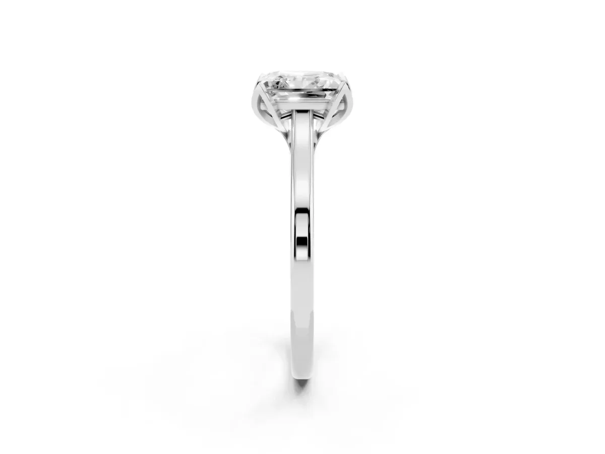 Princess Cut Diamond Solitaire Ring with Flower Prong Setting and Classic Band Silver