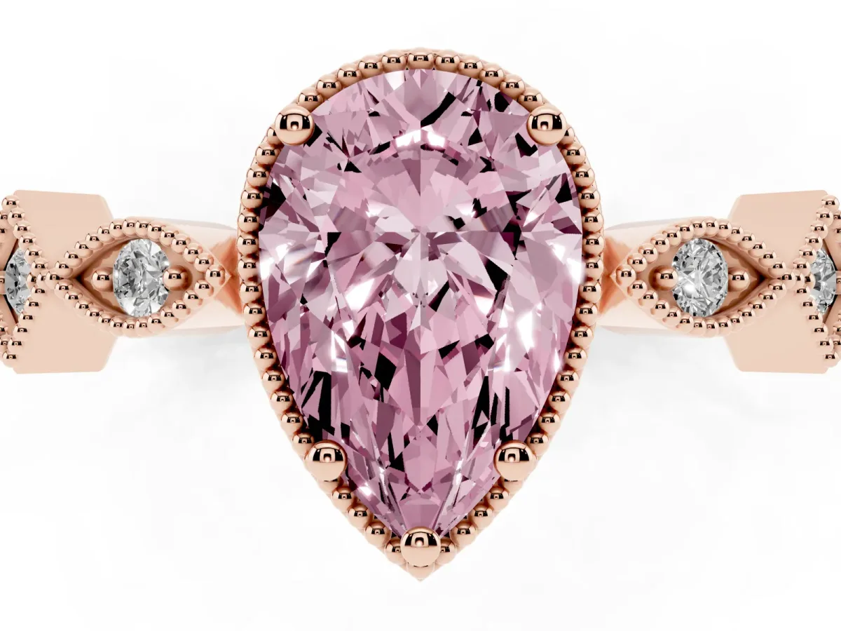 Fancy Pink Pear Cut Milgrain Marquise Diamond Twist Band Ring Rose gold