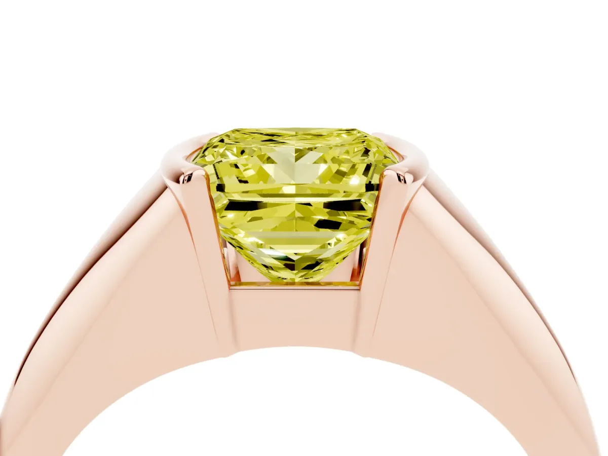 Fancy Yellow Princess Cut Solitaire Tension Set Diamond Ring Rose gold