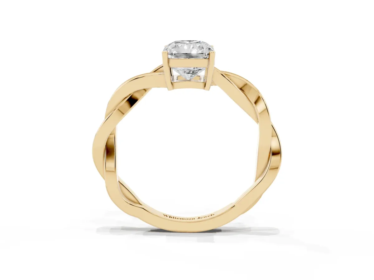 Radiant Cut Solitaire Twisted Pave Diamond Ring with Four-Prong Setting Yellow gold