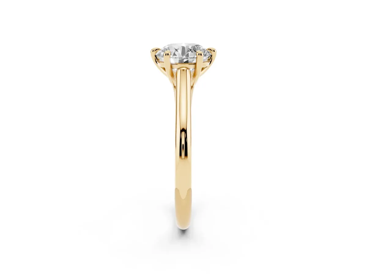 Round Cut Solitaire Engagement Ring with Six-Prong Setting and Classic Band Yellow gold