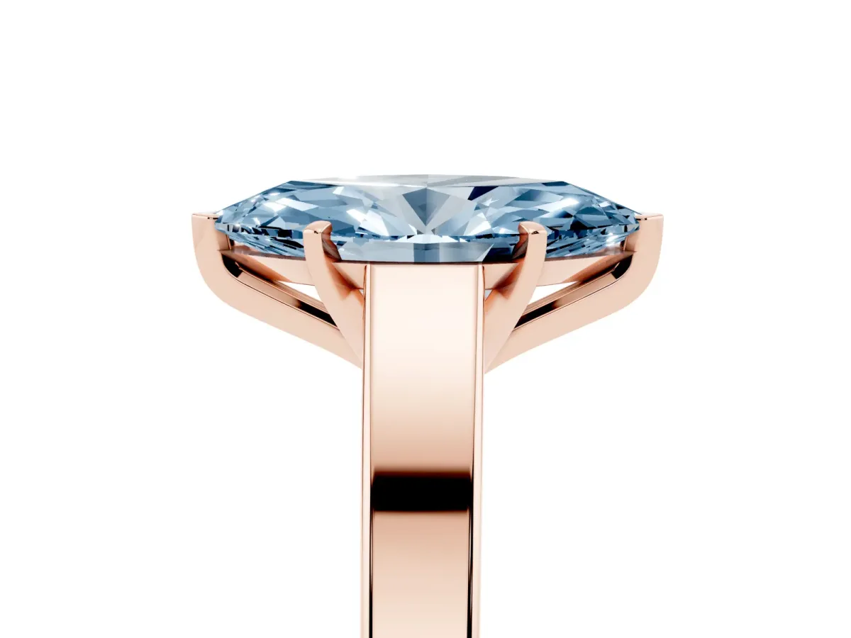 Fancy Blue Marquise Cut Solitaire Engagement Ring with Four-Prong Setting and Tapered Band Rose gold