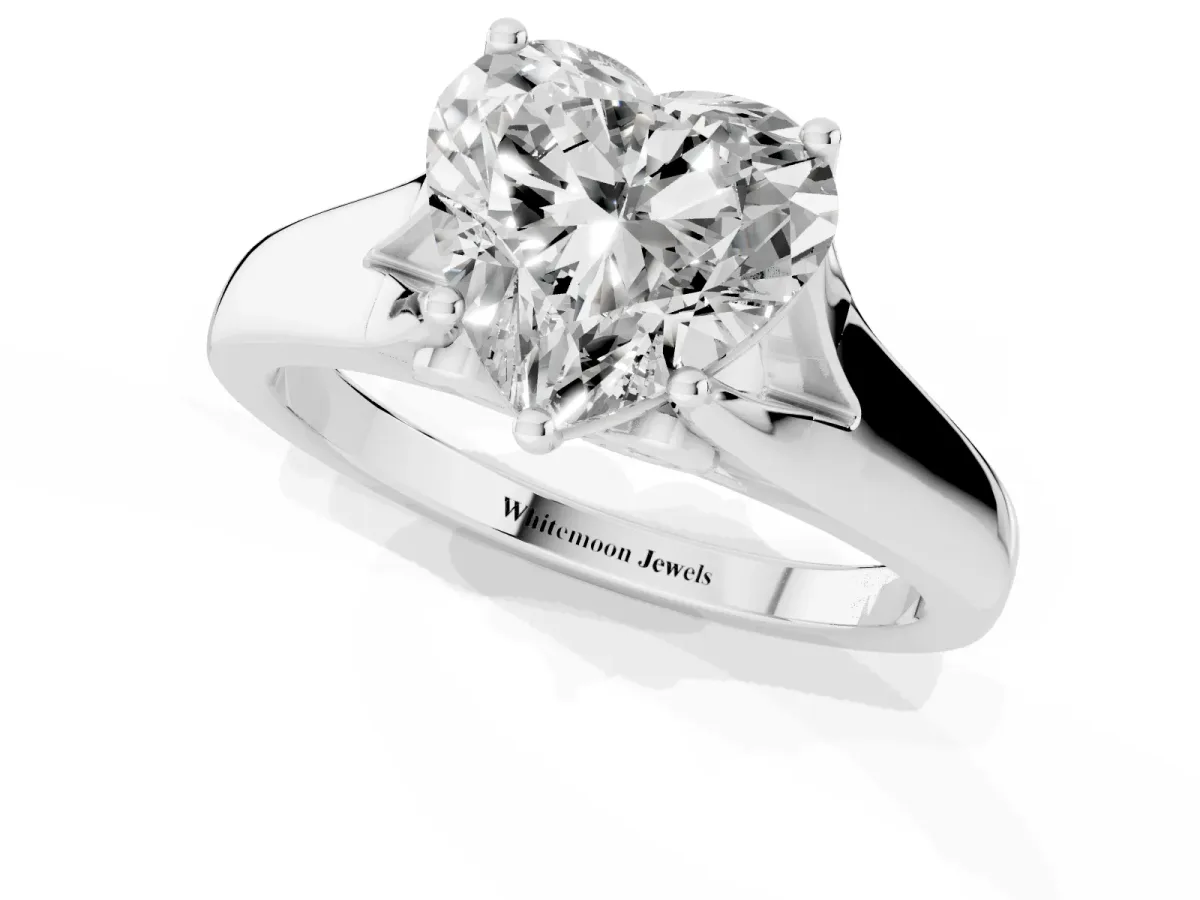 Heart Cut Solitaire Diamond Ring with Cathedral Band and Four-Prong Setting Silver