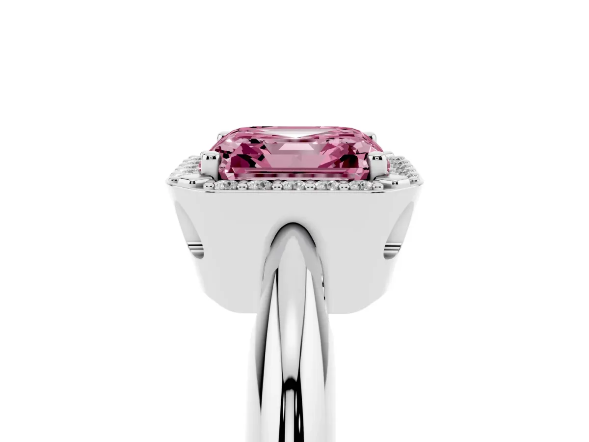 Fancy Pink Asscher Cut Cut Diamond Halo Engagement Ring with Split Shank and Four-Prong Setting Silver