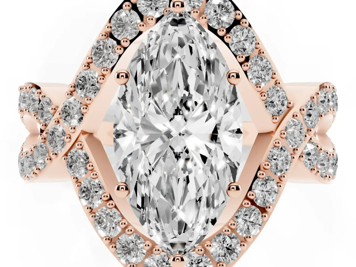 Marquise Cut Solitaire Twist Band Pavé Diamond Engagement Ring Rose gold