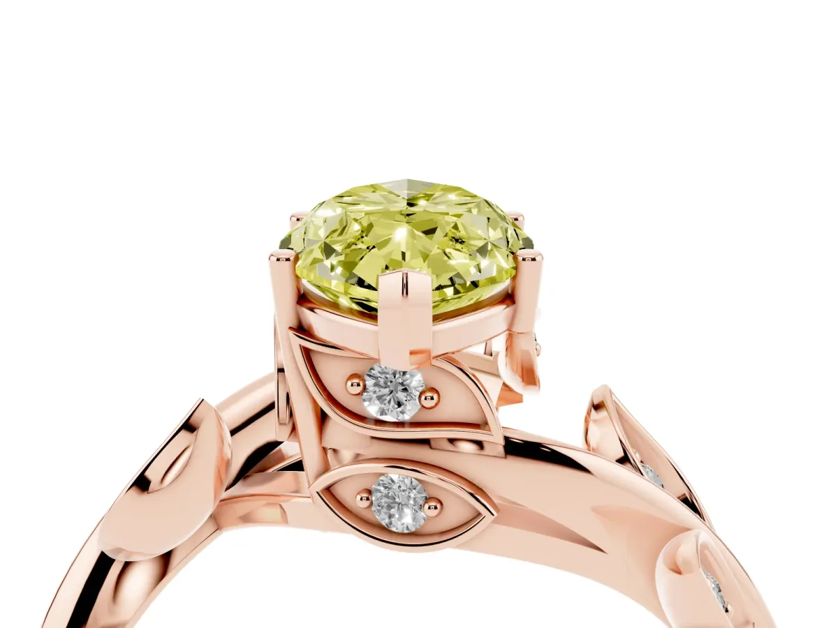 Fancy Yellow Marquise Cut Solitaire Twist Engagement Ring with Leaf Accents and Prong Setting Rose gold
