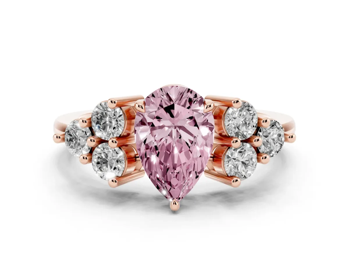 Fancy Pink Pear Cut Brilliant Diamond Cluster Accent Solitaire Ring with Prong Setting Rose gold