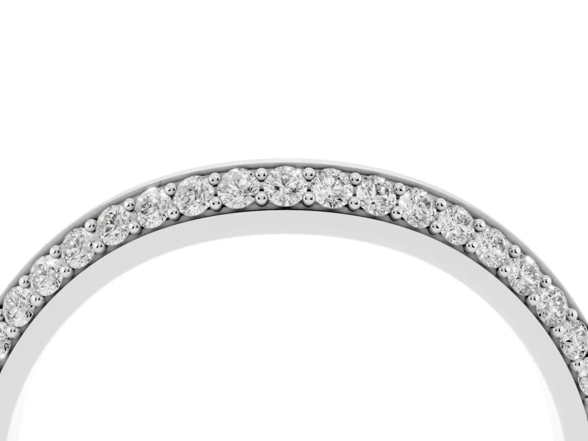 Pavé Round Diamond Wave Band with Shared Prong Setting Platinum