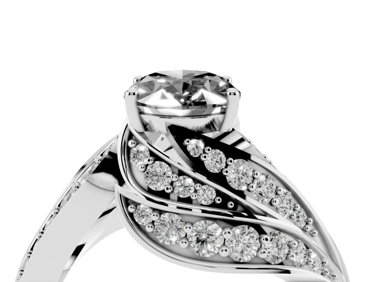 Fancy Black Oval Cut Diamond Solitaire Ring with Prong Setting and Twisted Pavé Band Silver