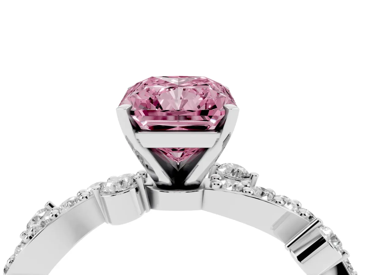 Fancy Pink Radiant Cut Cut Solitaire Diamond Twisted Band with Pave Setting Silver
