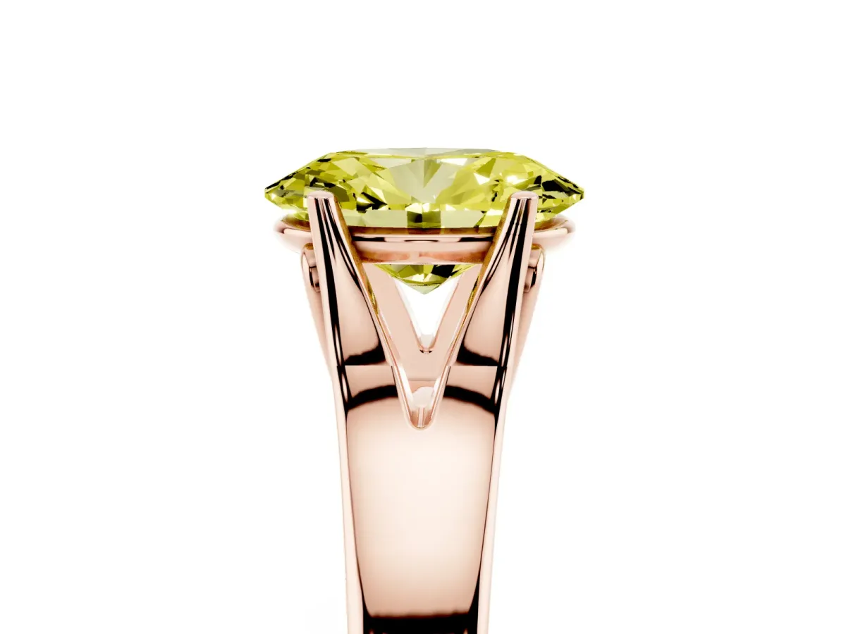 Fancy Yellow Oval Cut Solitaire Diamond Ring with Cathedral Band and Four-Prong Setting Rose gold
