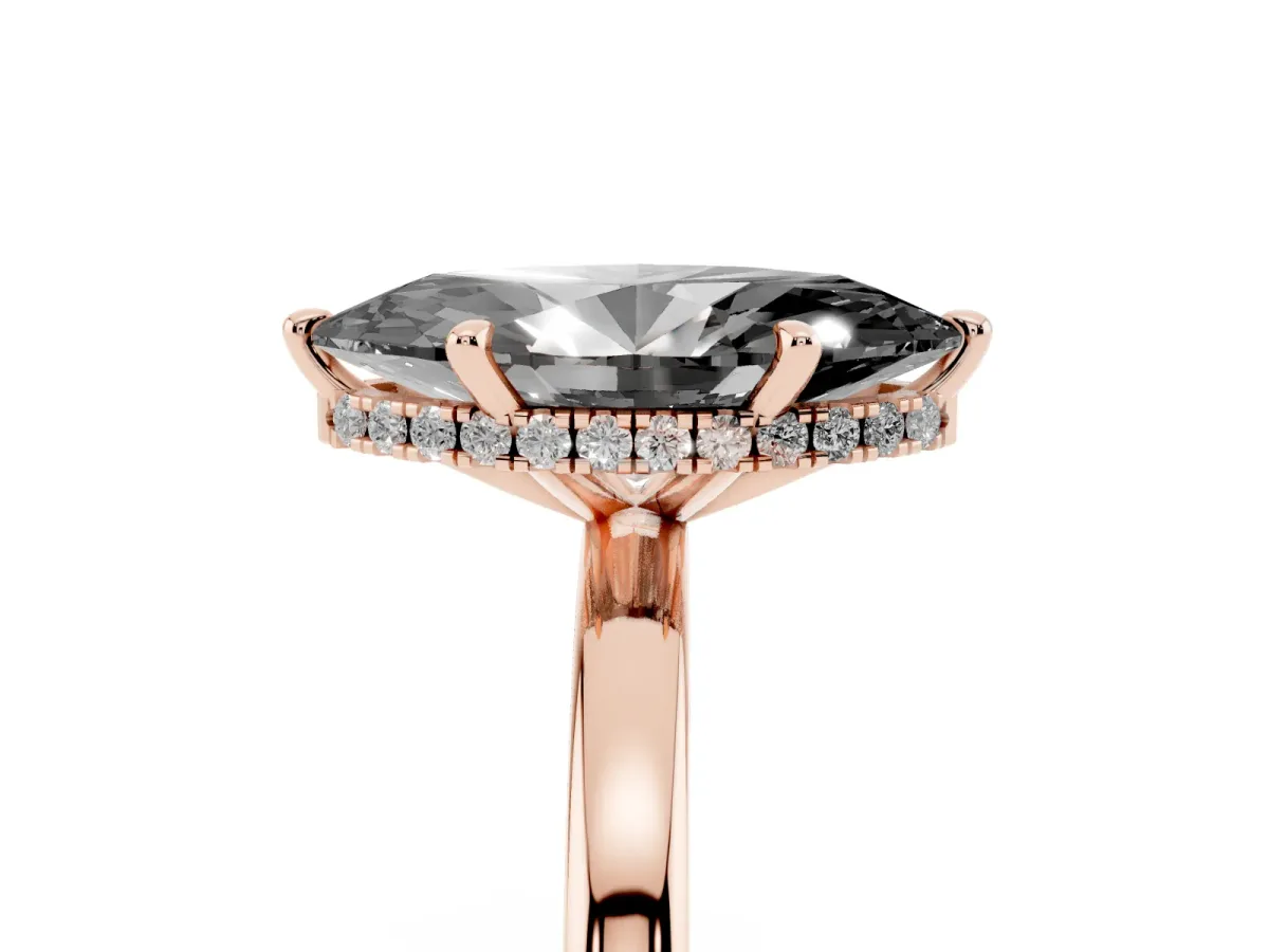 Fancy Black Marquise Cut Solitaire Engagement Ring with Cathedral Band and Four-Prong Setting Rose gold
