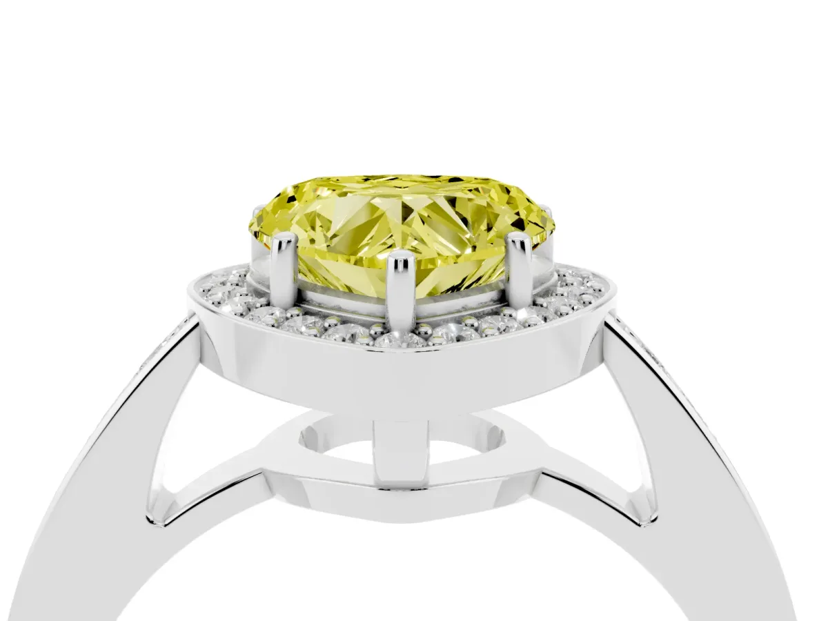 Fancy Yellow Heart Cut Halo Pavé Diamond Engagement Ring with Bezel Setting Silver