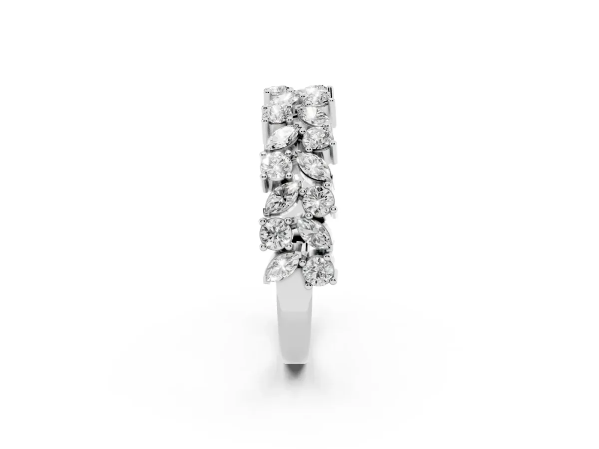 Pave Marquise and Round Diamond Eternity Band with Prong Setting Silver
