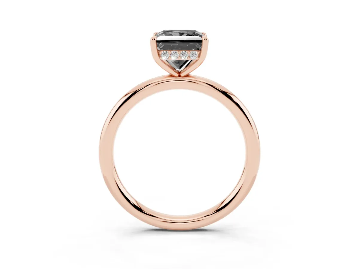 Fancy Black Princess Cut Diamond Solitaire Ring with Thin Band and Four-Prong Setting Rose gold