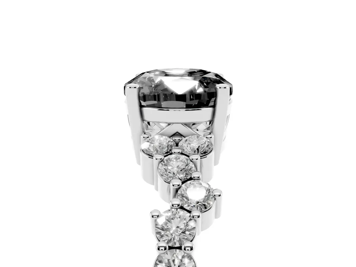 Fancy Black Oval Cut Diamond Scattered Round Accent Ring with Prong Setting Silver