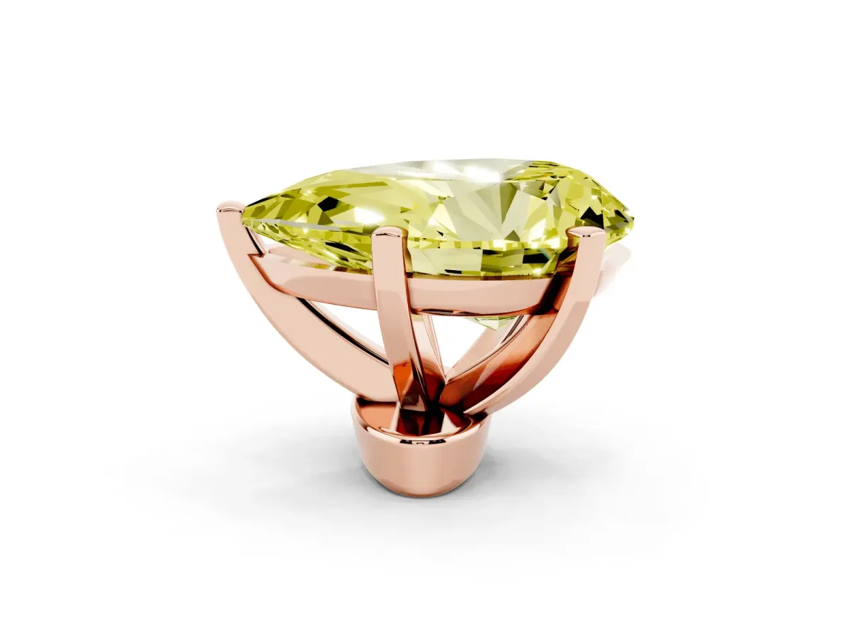 Fancy Yellow Pear Cut Diamond Solitaire Ring with Prong Setting and Classic Band Rose gold