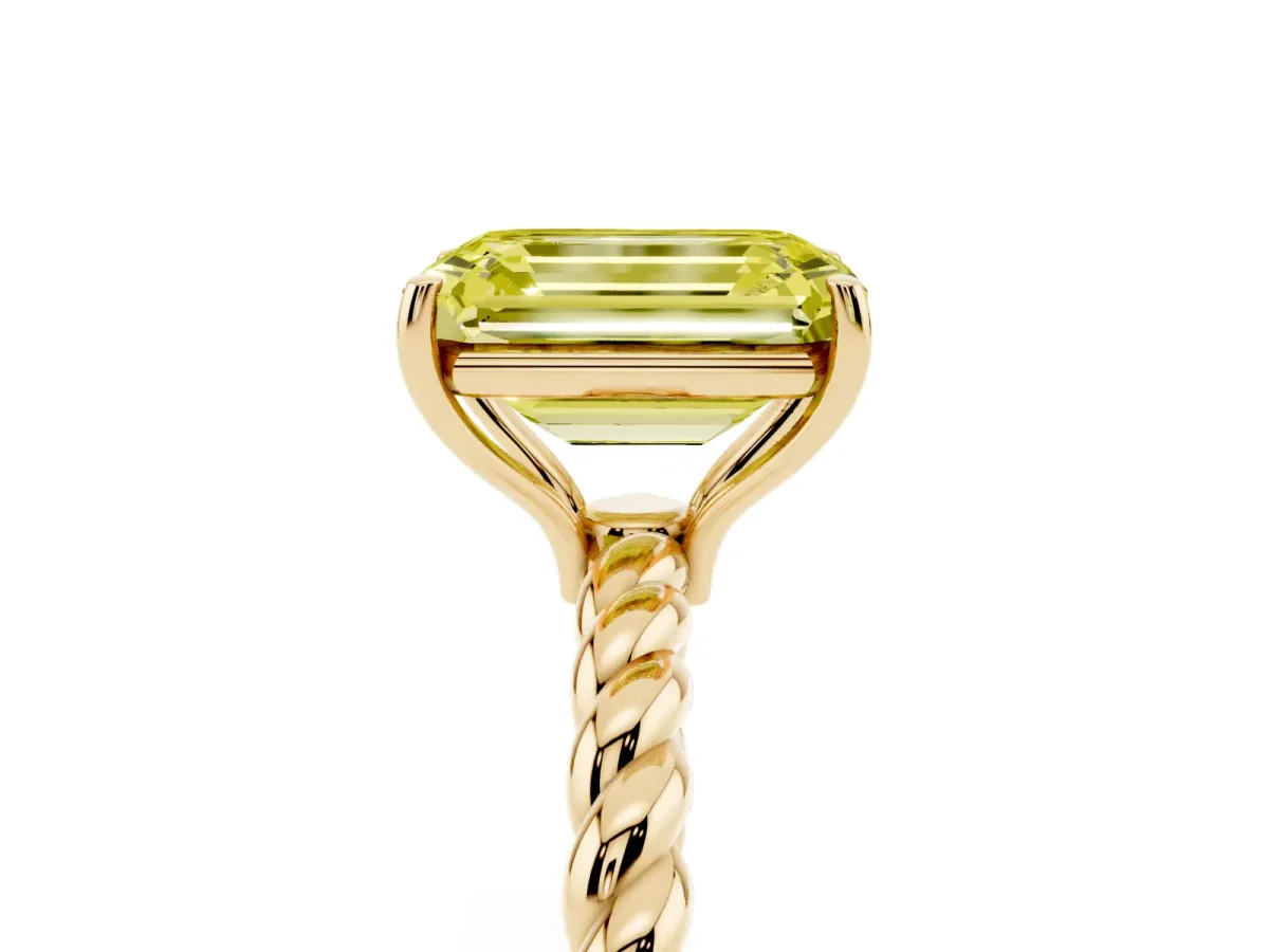 Fancy Yellow Emerald Cut Solitaire Twist Band Ring with Four-Prong Setting Yellow gold