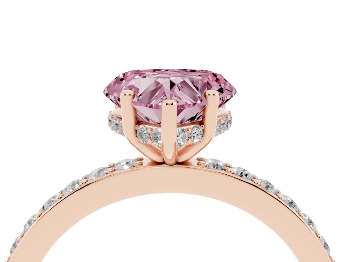 Fancy Pink Heart Cut Cut Diamond Pavé Band Ring with Four-Prong Setting Rose gold