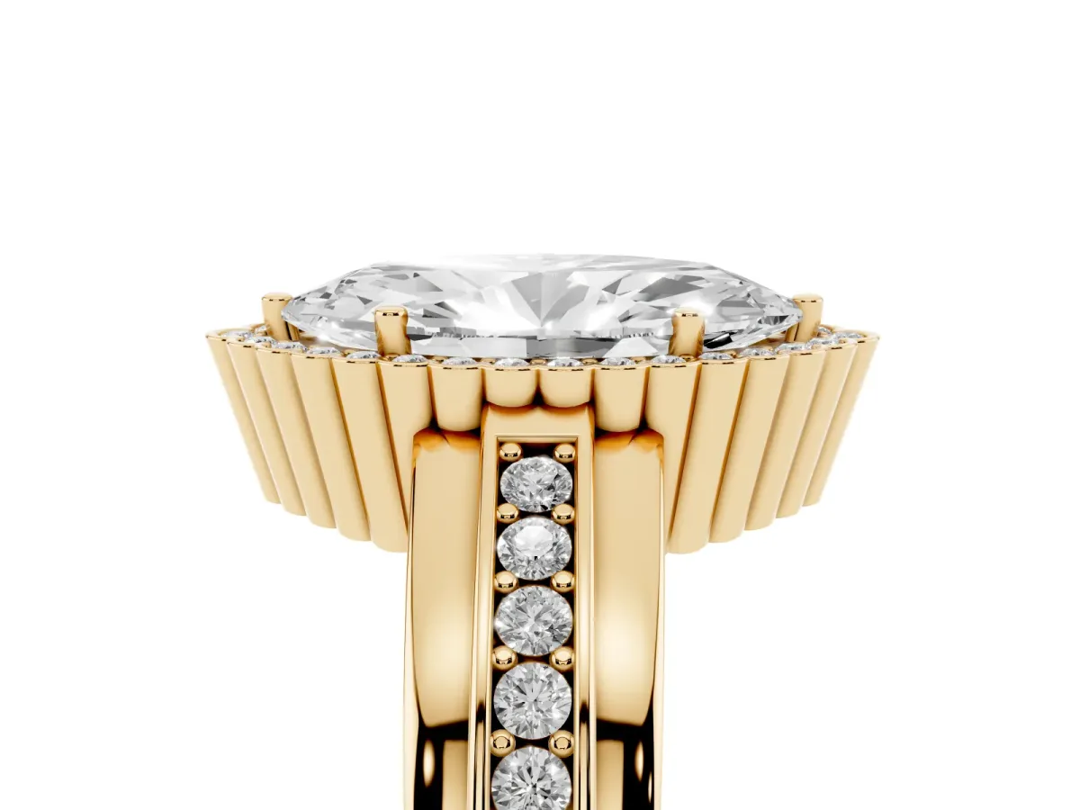 Marquise Cut Cut Halo Pave Band Four-Prong Ring Yellow gold