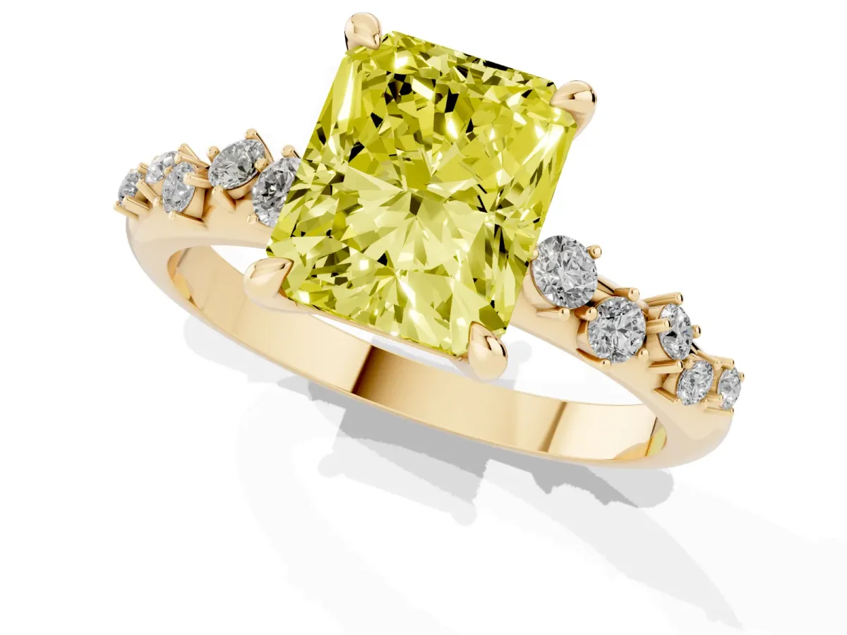 Fancy Yellow Radiant Cut Cut Diamond Vine Band with Four-Prong Setting Yellow gold