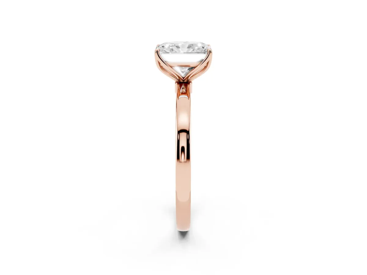 Radiant Cut Diamond Solitaire Ring with Thin Band and Prong Setting Rose gold